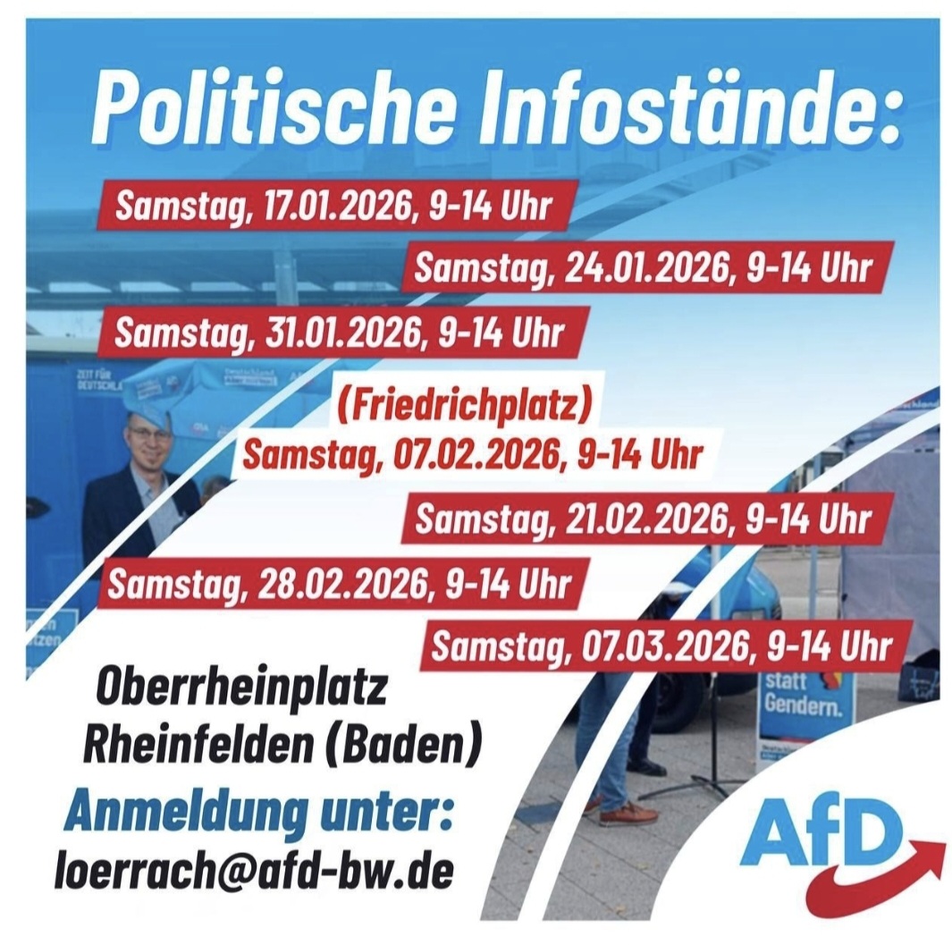 Landtagswahlen am 08. M&auml;rz 2026 Besuchen Sie unsere Infost&auml;nde in Rheinfelden und informieren Sie sich direkt 